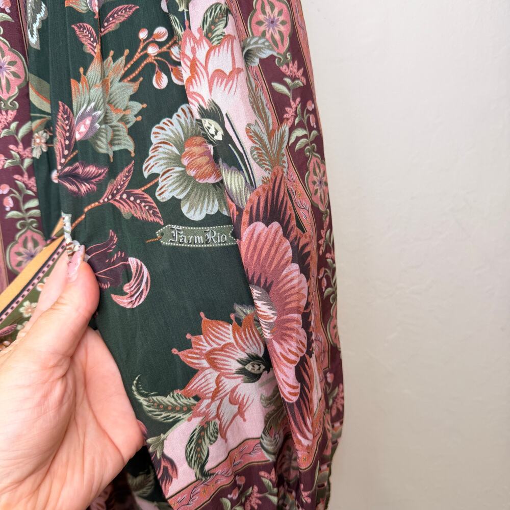 NWT Anthropologie Farm Rio Flowering Garden Tree Belted Puff Sleeve Mini Dress L - Picture 13 of 16